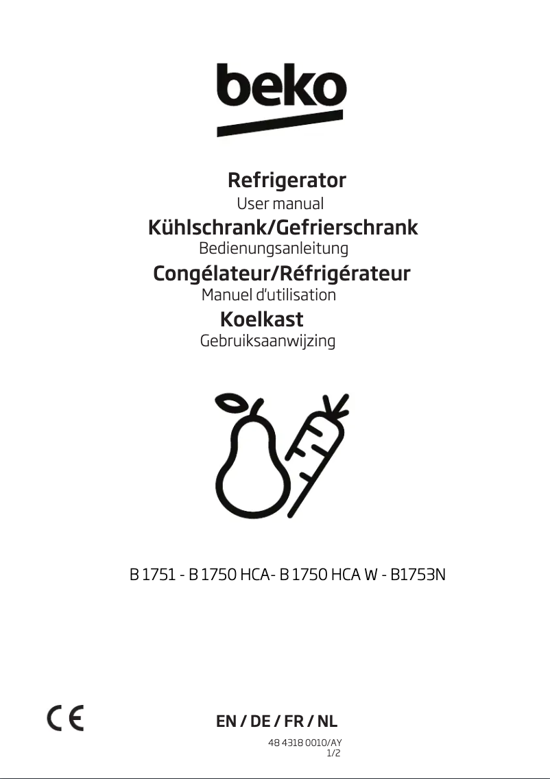 Page 1 de la notice Manuel utilisateur Beko B1753N