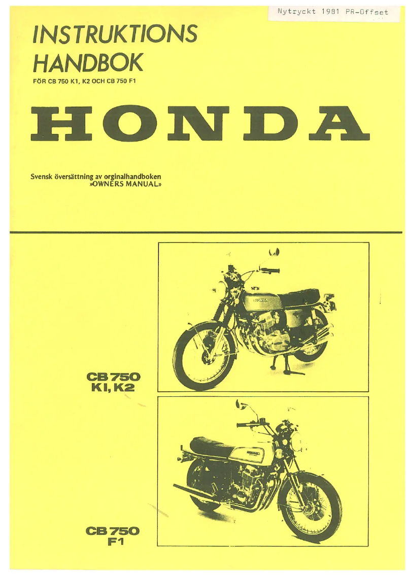 Página 1 del manual Manual de usuario Honda CB 750 K2 (1981)