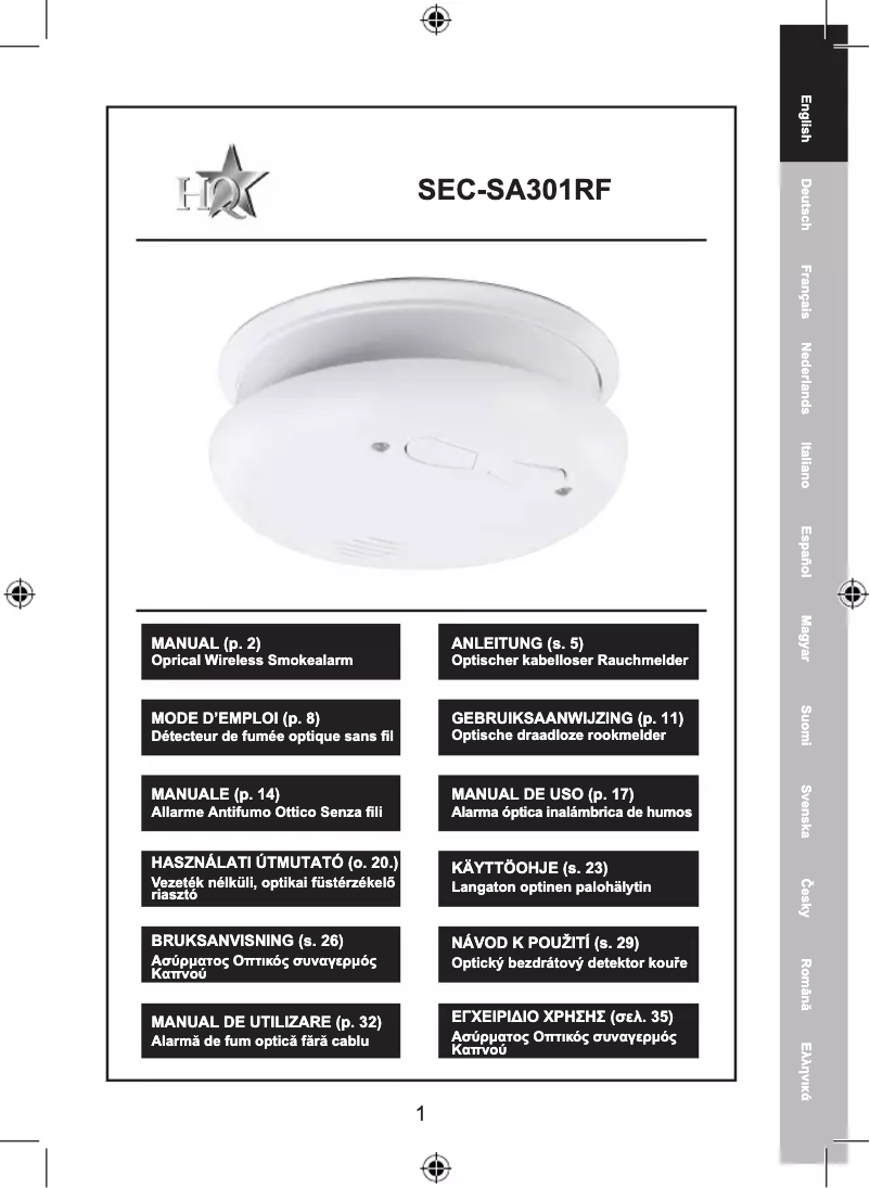 Page 1 de la notice Manuel utilisateur HQ SEC-SA301RF