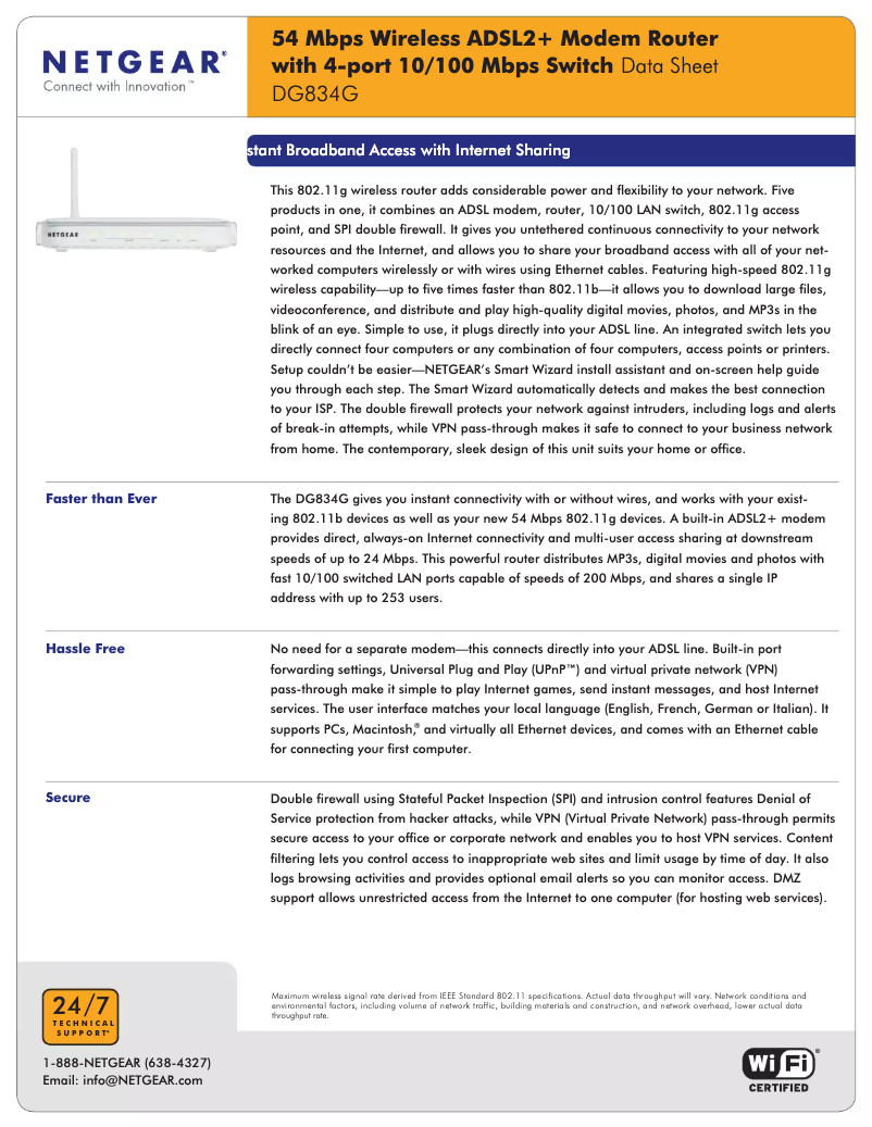 Image de la première page du manuel de l'appareil DG834G