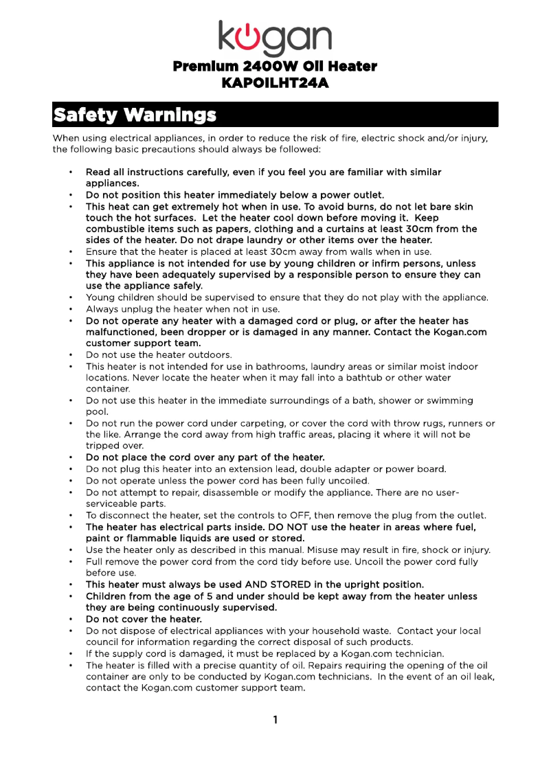 Page 1 de la notice Manuel utilisateur Kogan KAPOILHT24A