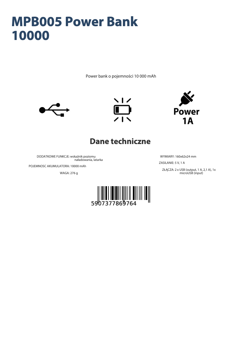 Page 1 de la notice Fiche technique Manta MPB005