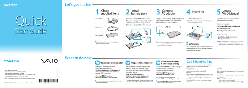 Image de la première page du manuel de l'appareil Vaio VPCY216