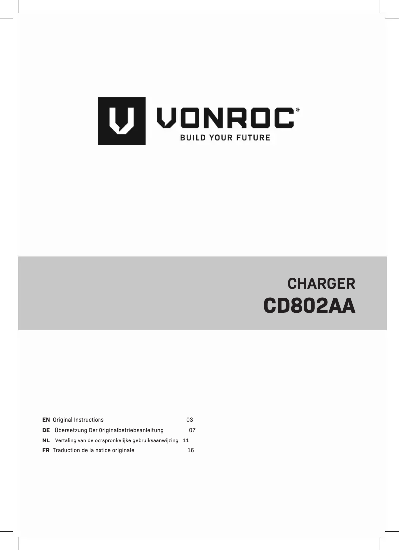 Page n°1 - Manuel utilisateur Vonroc CD803AA