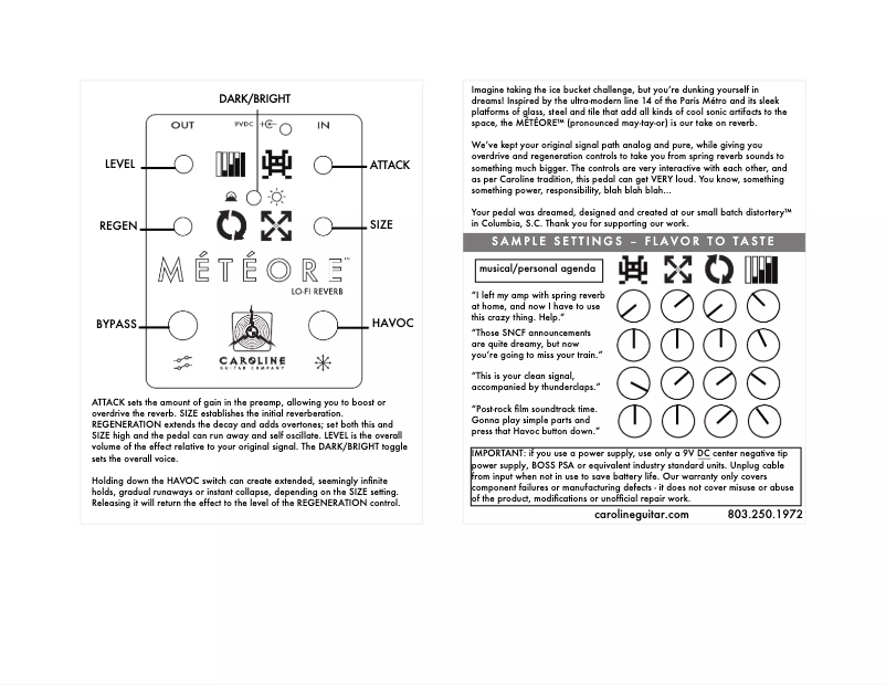 Page 1 de la notice Manuel utilisateur Caroline Meteore