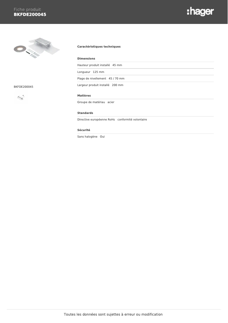 Image de la première page du manuel de l'appareil BKFDE200045