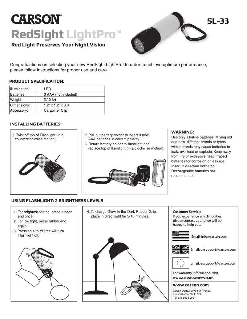 Page n°1 - Manuel utilisateur Carson RedSight Pro SL-33