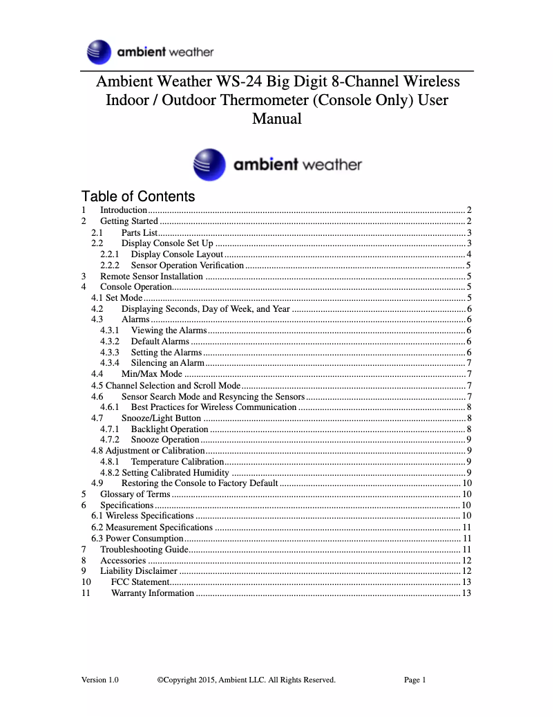Image de la première page du manuel de l'appareil WS-24-C