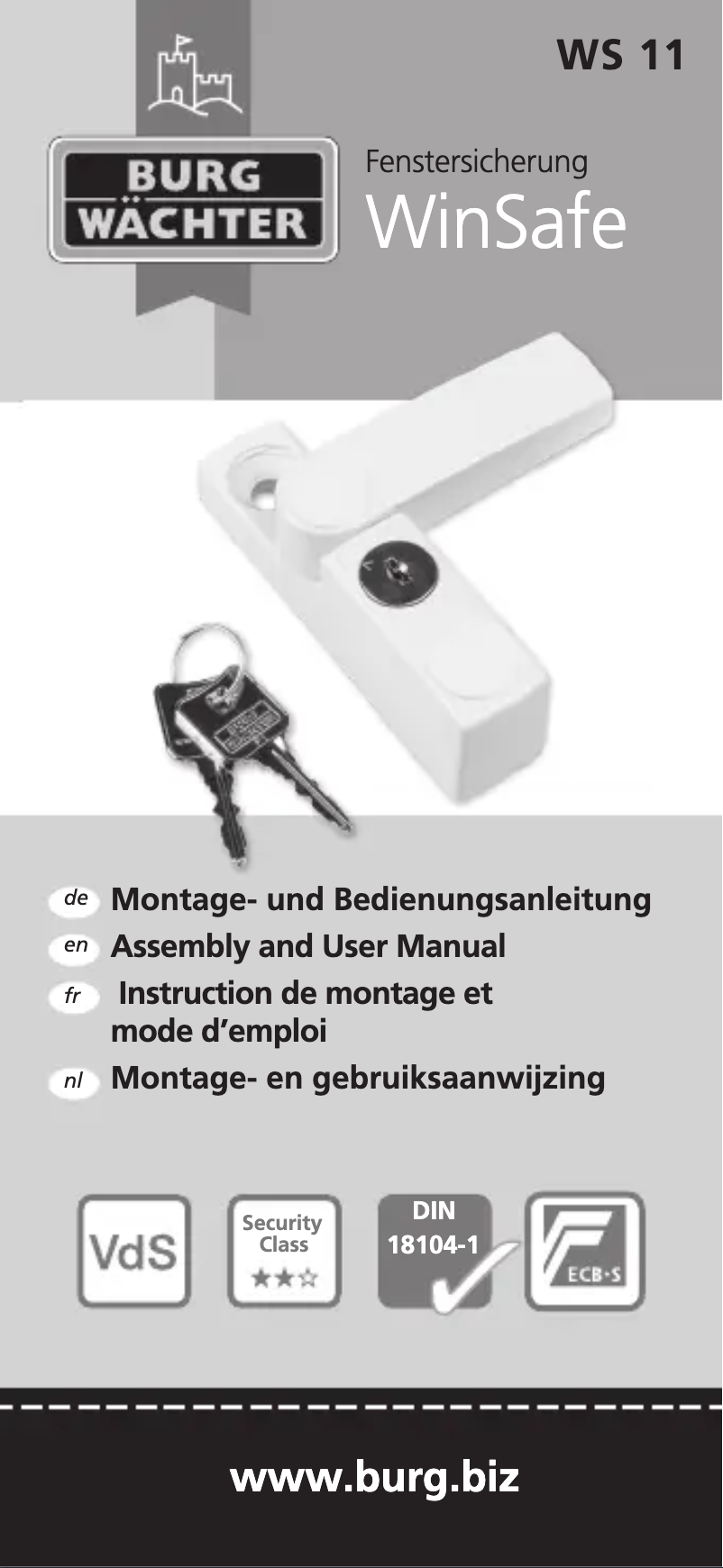 Page 1 de la notice Manuel utilisateur Burg Wächter WinSafe WS 11