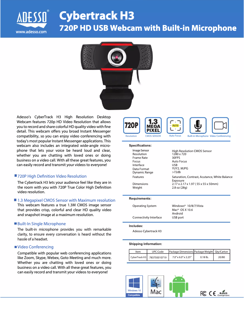 Page 1 de la notice Manuel utilisateur Adesso CyberTrack H3