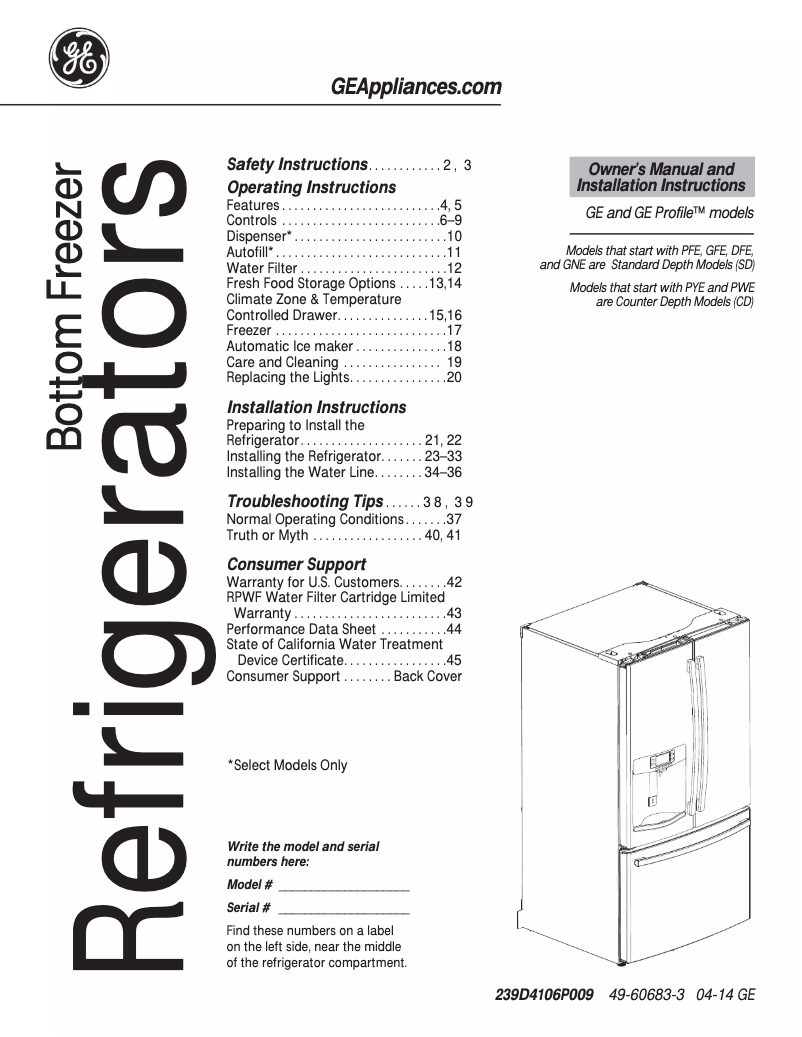 Page n°1 - Guide d'installation Adora DFE29JSDSS