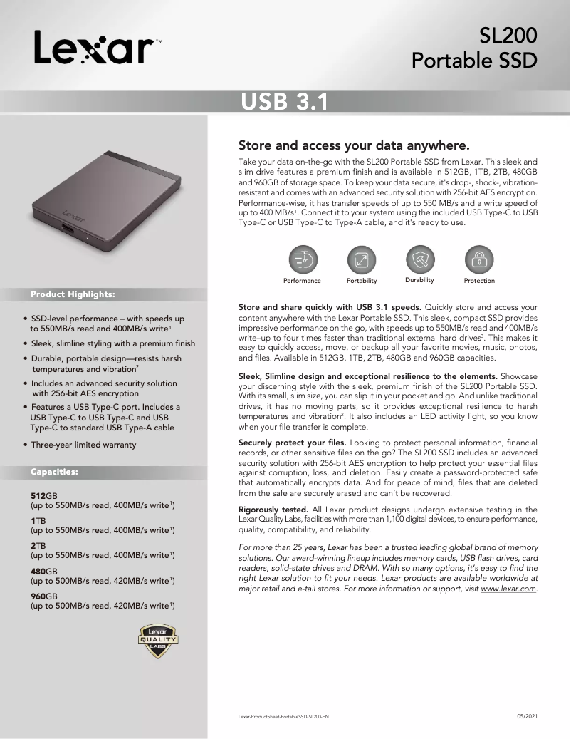 Página 1 del manual Manual de usuario Lexar SL200