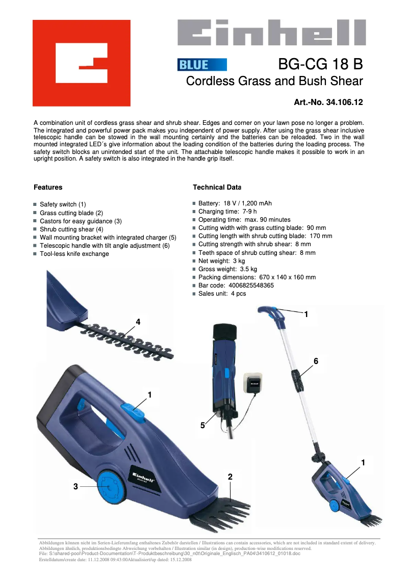 Image de la première page du manuel de l'appareil BG-CG 18 B