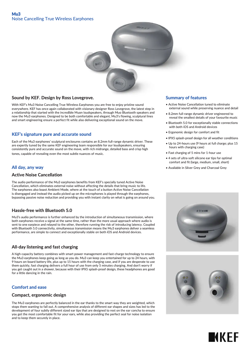 Page 1 de la notice Fiche technique KEF Mu3