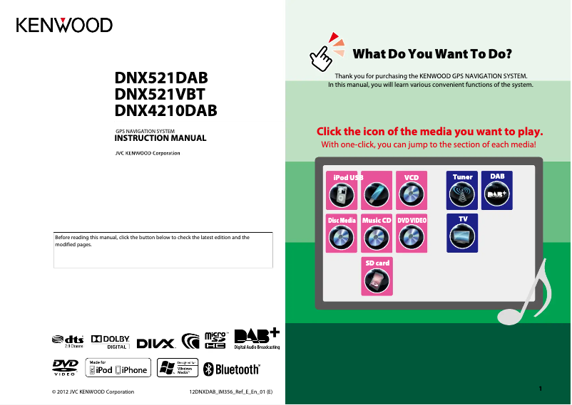 Page n°1 - Manuel utilisateur Kenwood DNX521DAB