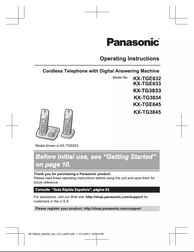 Page 1 de la notice Manuel utilisateur Panasonic KX-TG3833M