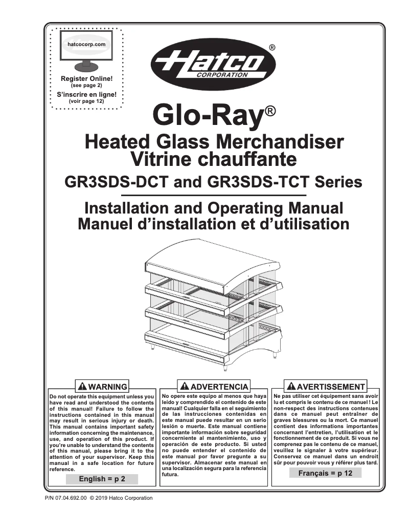 Page 1 de la notice Manuel utilisateur Hatco Glo-Ray GRSDH-60