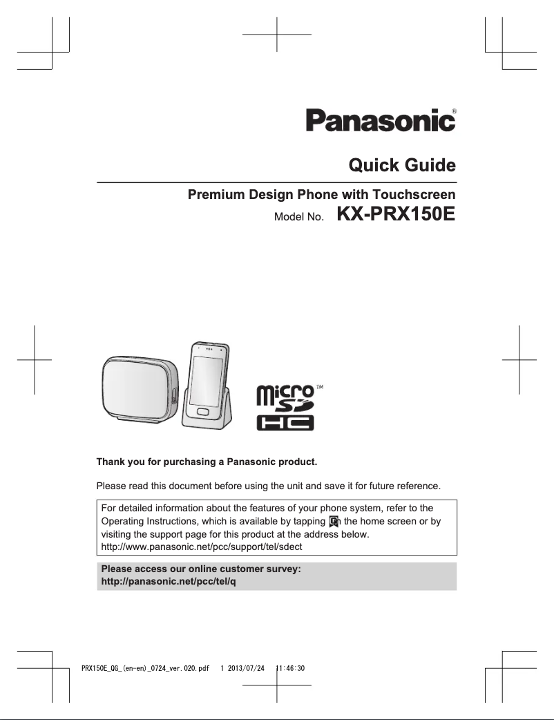 Page 1 de la notice Manuel utilisateur Panasonic KX-PRX150E