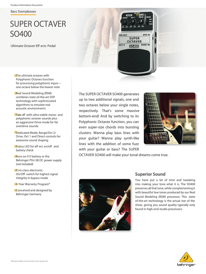 Page n°1 - Fiche technique Behringer Super Octaver SO400