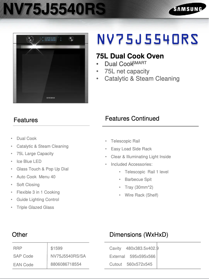 Page n°1 - Fiche technique Samsung NV75J5540RS