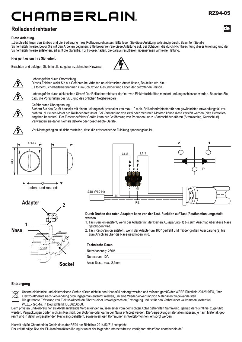 Page 1 de la notice Manuel utilisateur Chamberlain RZ94-05