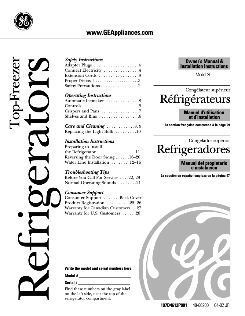 Page 1 de la notice Guide d'installation GE GTS20IBNCC