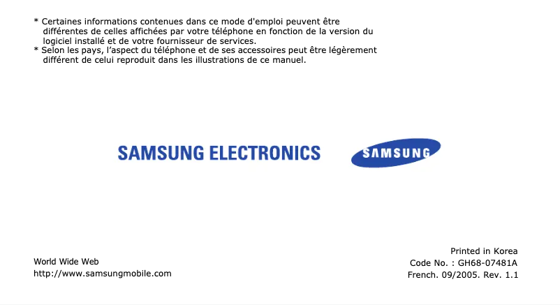 Page n°1 - Manuel utilisateur Samsung SGH-X620