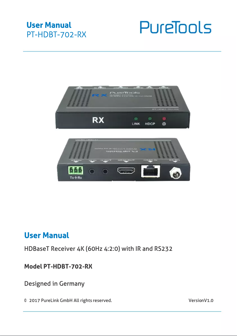 Image de la première page du manuel de l'appareil PT-HDBT-702-RX
