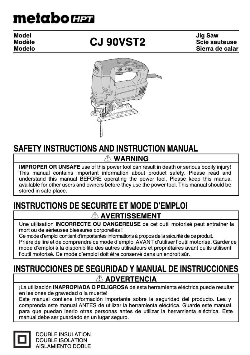 Page 1 de la notice Manuel utilisateur Metabo CJ 90VST2