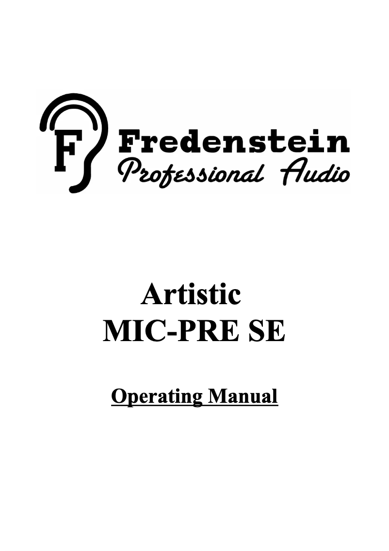 Image de la première page du manuel de l'appareil Artistic MIC-PRE SE