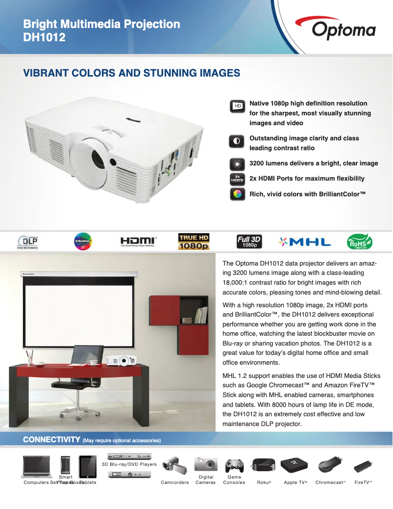 Page 1 de la notice Fiche technique Optoma DH1012