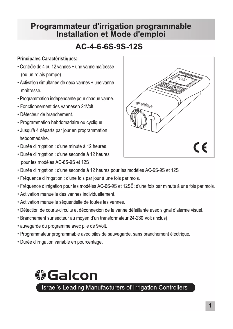 Page 1 de la notice Manuel utilisateur Galcon 8059 AC-9S