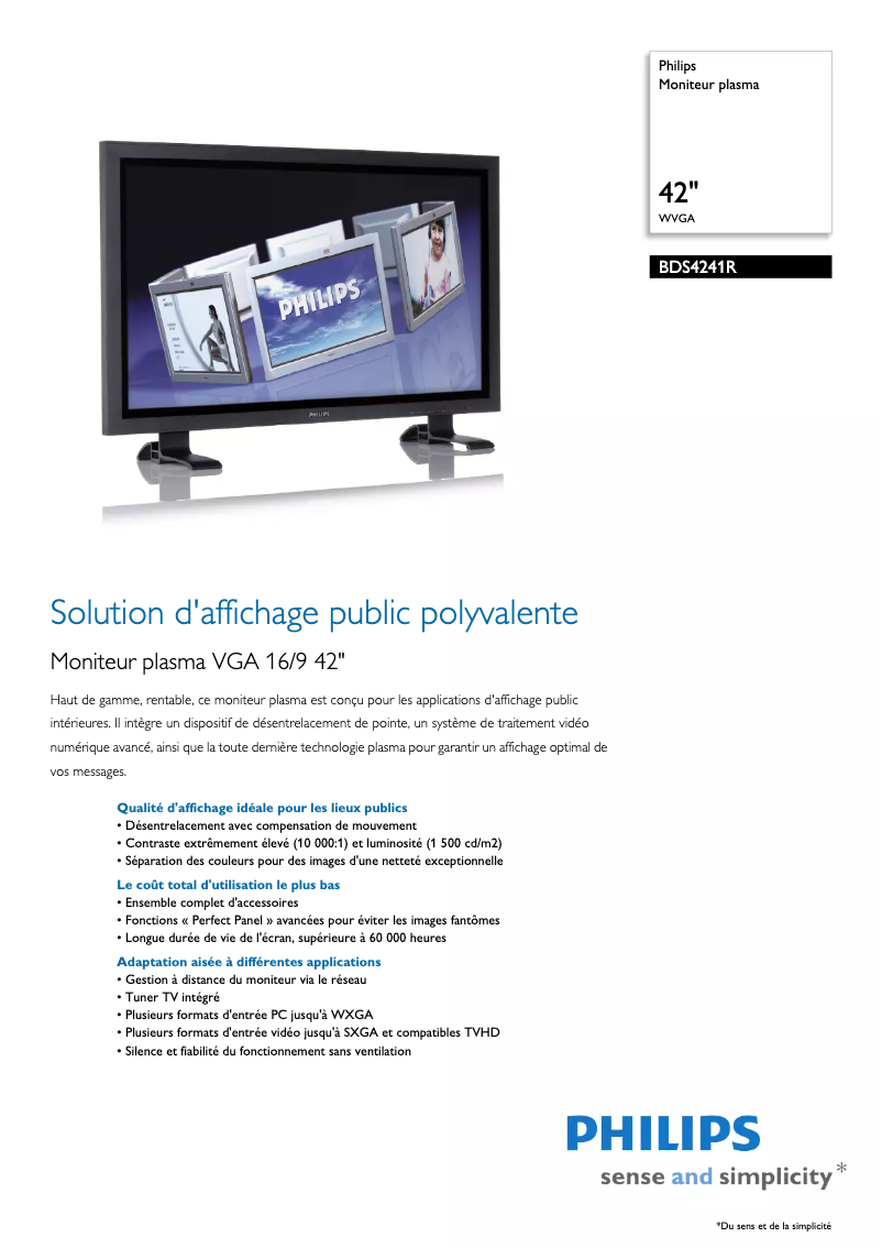 Page 1 de la notice Fiche technique Philips BDS4241R