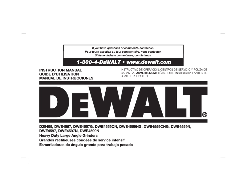 Page n°1 - Manuel d'utilisation et d'entretien DeWalt DWE4597N