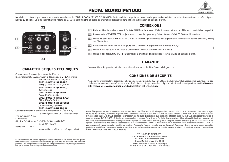 Page 1 de la notice Manuel utilisateur Behringer Pedal Board PB1000