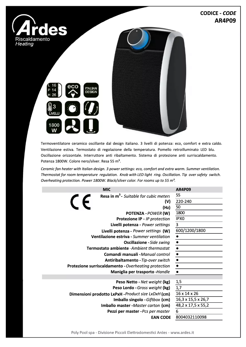 Page n°1 - Fiche technique Ardes AR4P09