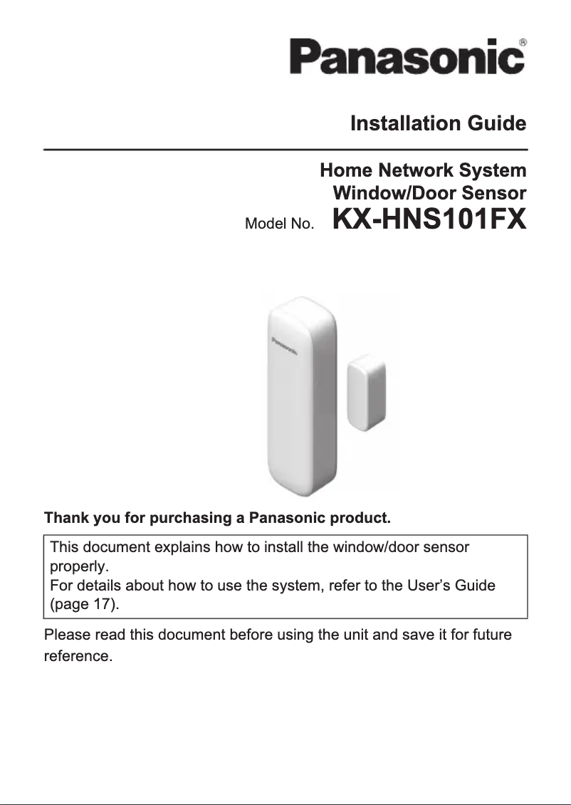 Image de la première page du manuel de l'appareil KX-HNS101FX