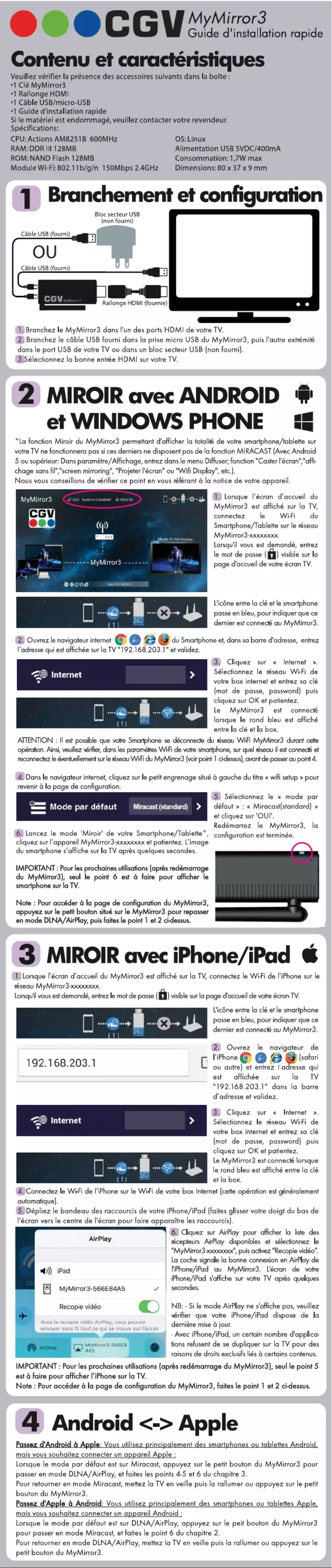 Page n°1 - Manuel utilisateur CGV My Mirror 3