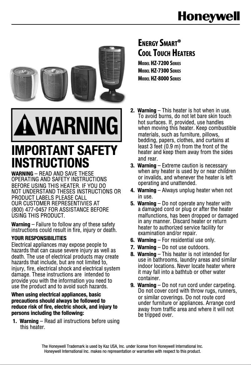 Page n°1 - Manuel utilisateur Honeywell EnergySmart HZ-7300