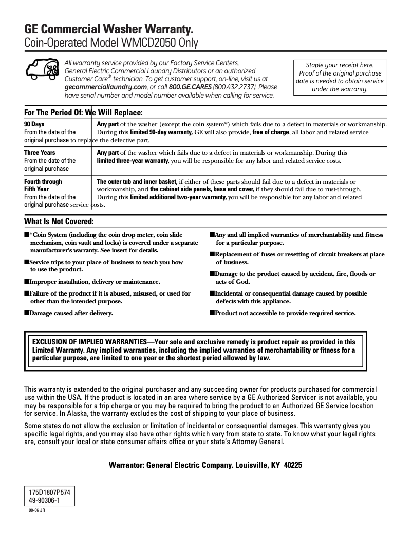 Page 1 de la notice Manuel d'utilisation et d'entretien GE WMCD2050GWC