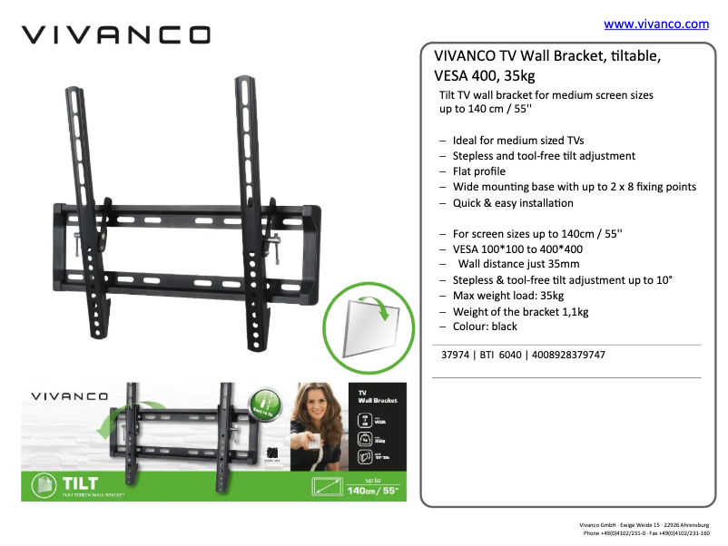 Page 1 de la notice Fiche technique Vivanco BTI 6040