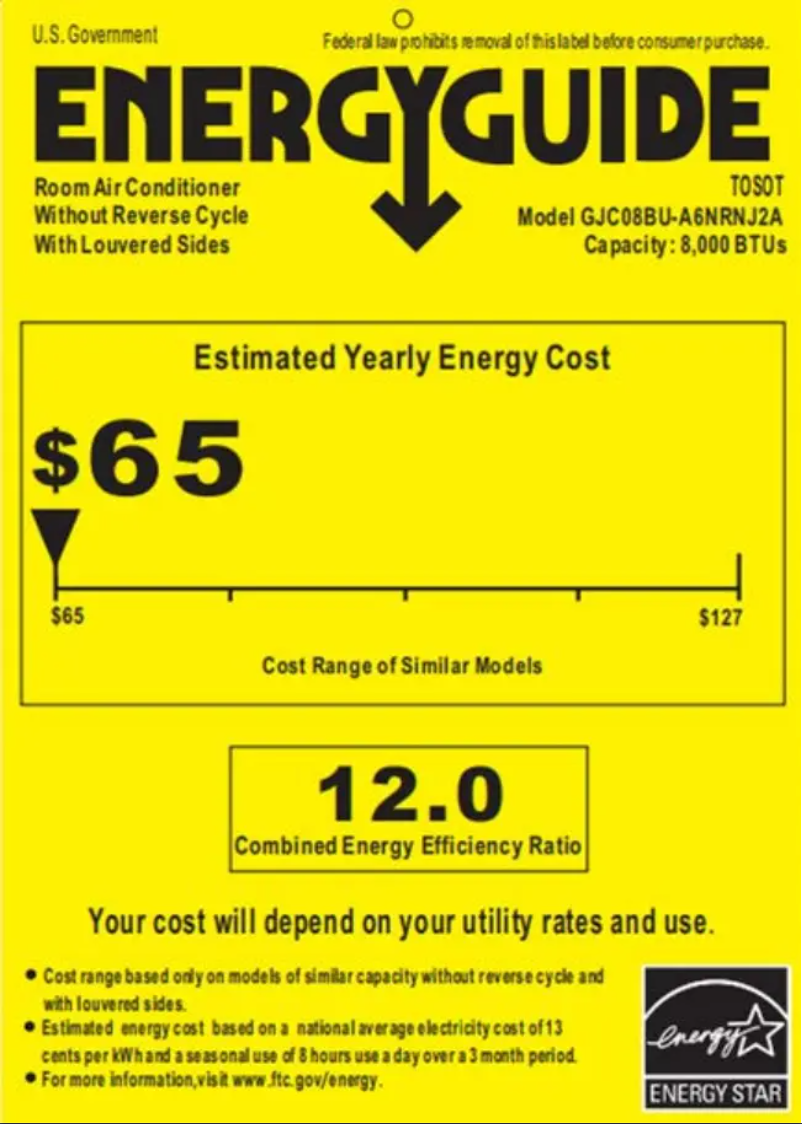 Page 1 de la notice Label énergétique TOSOT GJC08BU-A6NRNJ2A