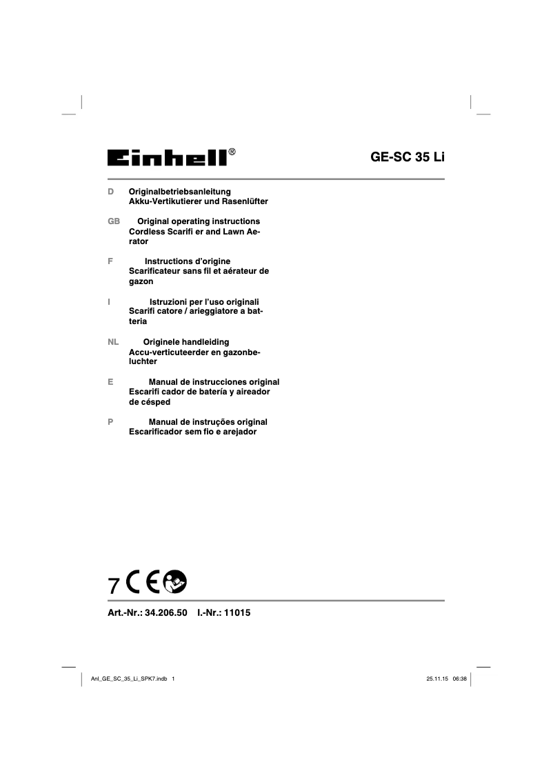 Page n°1 - Manuel utilisateur Einhell GE-SC 35 Li