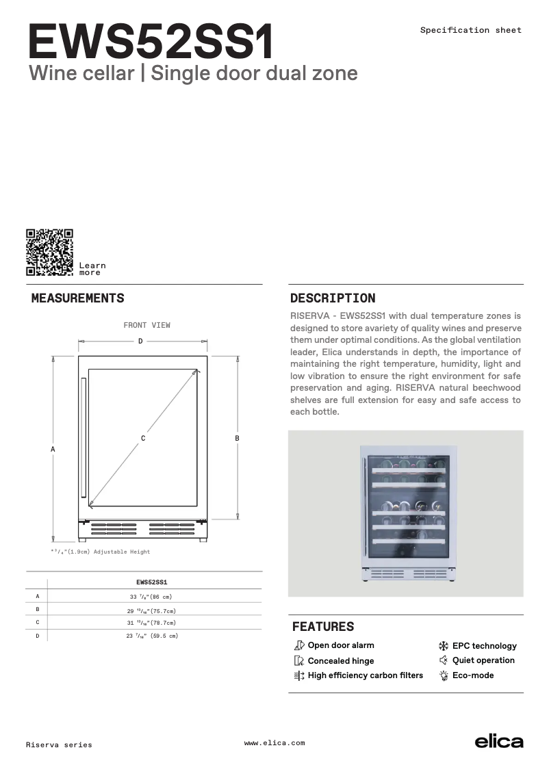 Page n°1 - Fiche technique Elica EWS52SS1