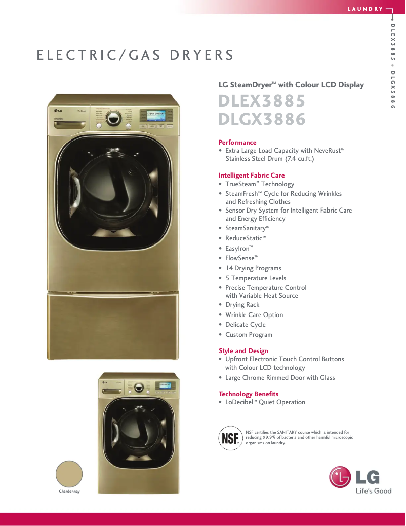 Page 1 de la notice Fiche technique LG DLGX3886C