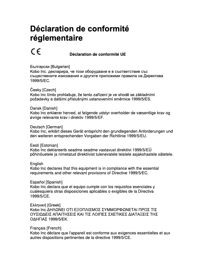 Page 1 de la notice Instructions de sécurité Kobo Glo