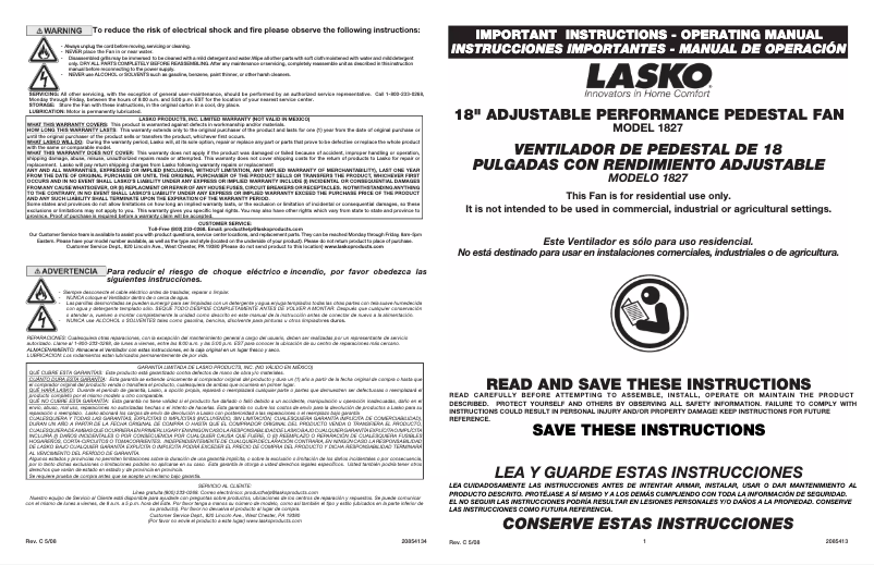 Page 1 de la notice Mode d'emploi Lasko 1827