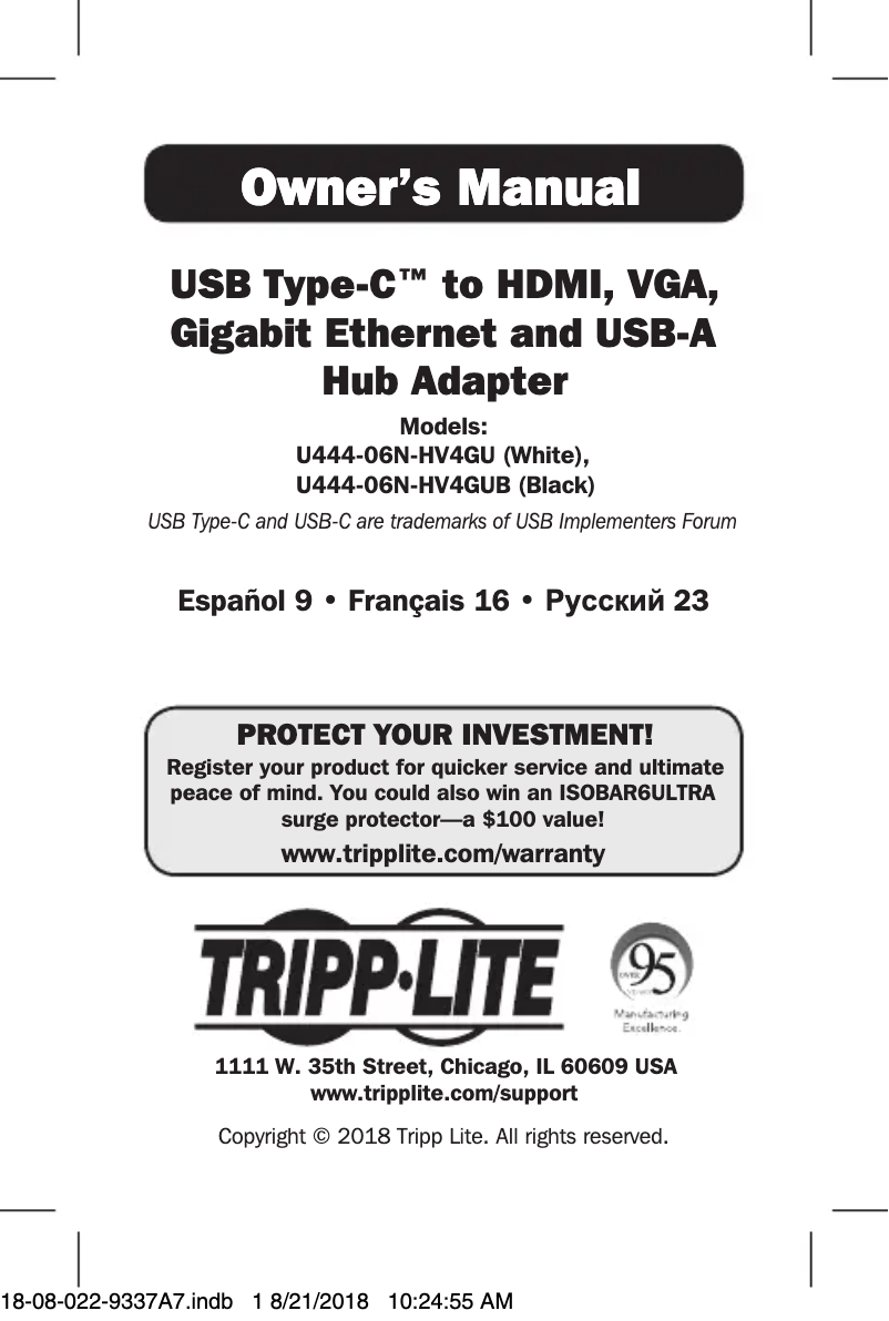 Page 1 de la notice Manuel utilisateur Tripp Lite U444-06N-HV4GU