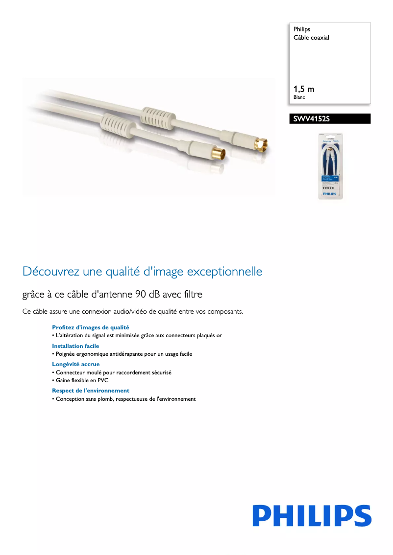 Page 1 de la notice Fiche technique Philips SWV4152S