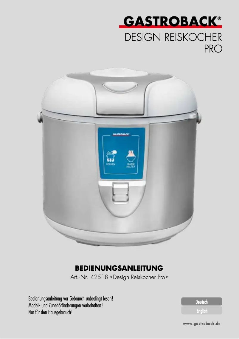 Page 1 de la notice Manuel utilisateur Gastroback 42518